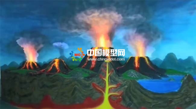 火山噴發場景沙盤模型